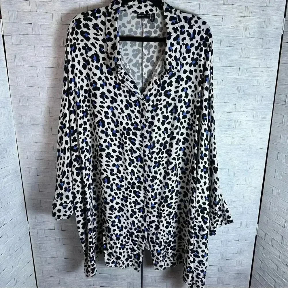 ASOS Womens Blouse leopard print White black Blue Button Down oversize plus size